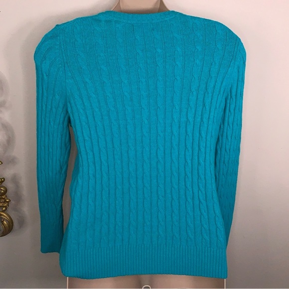 2X JC Penney Teal Merino Wool Cable Knit Sweater Vneck Long Sleeve - Picture 6 of 14